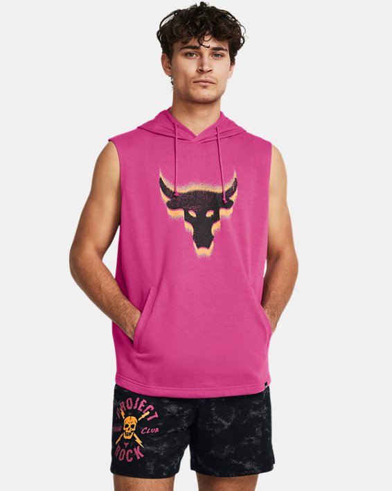 Men's Project Rock Fleece Payoff Sleeveless Hoodie in Pink image number 0